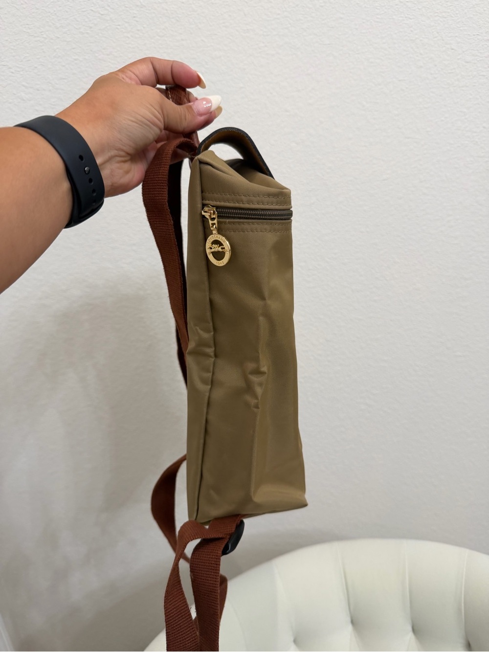 Longchamp Olive/Brown Original Backpack with Gold Snap L1699089P49 - Picture 6 of 10